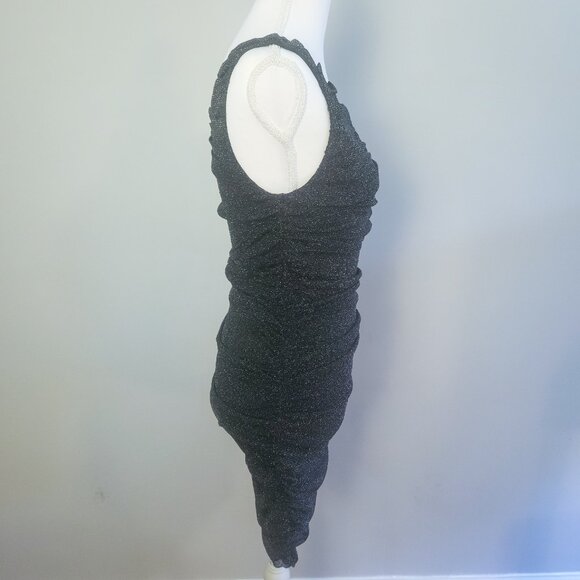 NWT Express S Metallic Ruched Bodycon Dress Sleveless V-Neck Mini Black Small - Picture 7 of 7